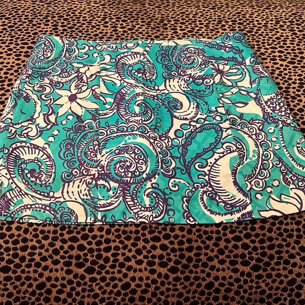 LILLY PULITZER SKORT IN AQUA AND TEAL SIDE ZIP POCKETS SZ 0